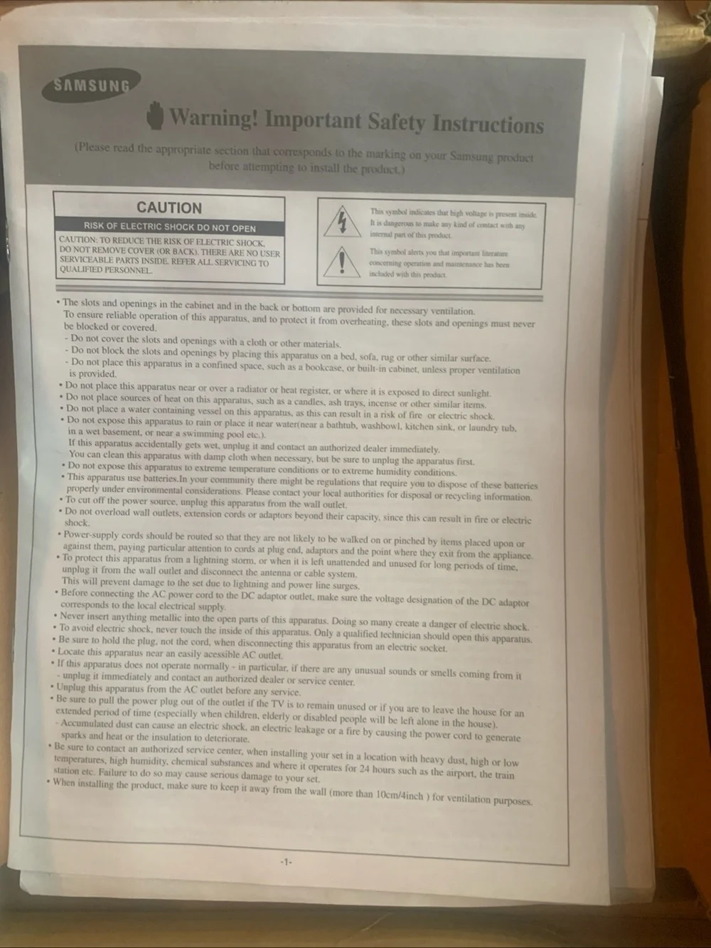 Samsung PDP-Monitor Owners Instruction Manual, cord and box.